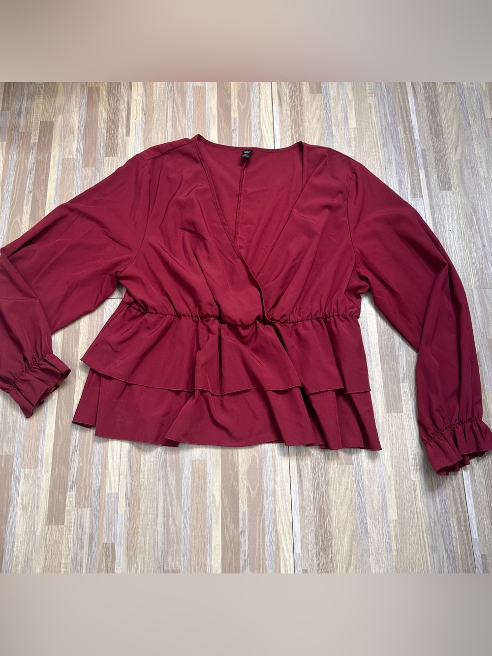 Women's Burgundy V-Neck Ruffled Peplum Top Plus Size 4X